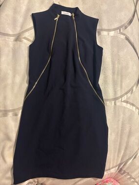 Calvin Klein Navy Sleeveless Zip-Accent Sheath Dream